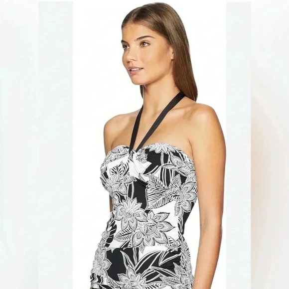 Lauren Ralph Lauren Black Graphic Floral Twist Tankini Swimsuit Sz 8 Bottom Sz 6 - Picture 3 of 9